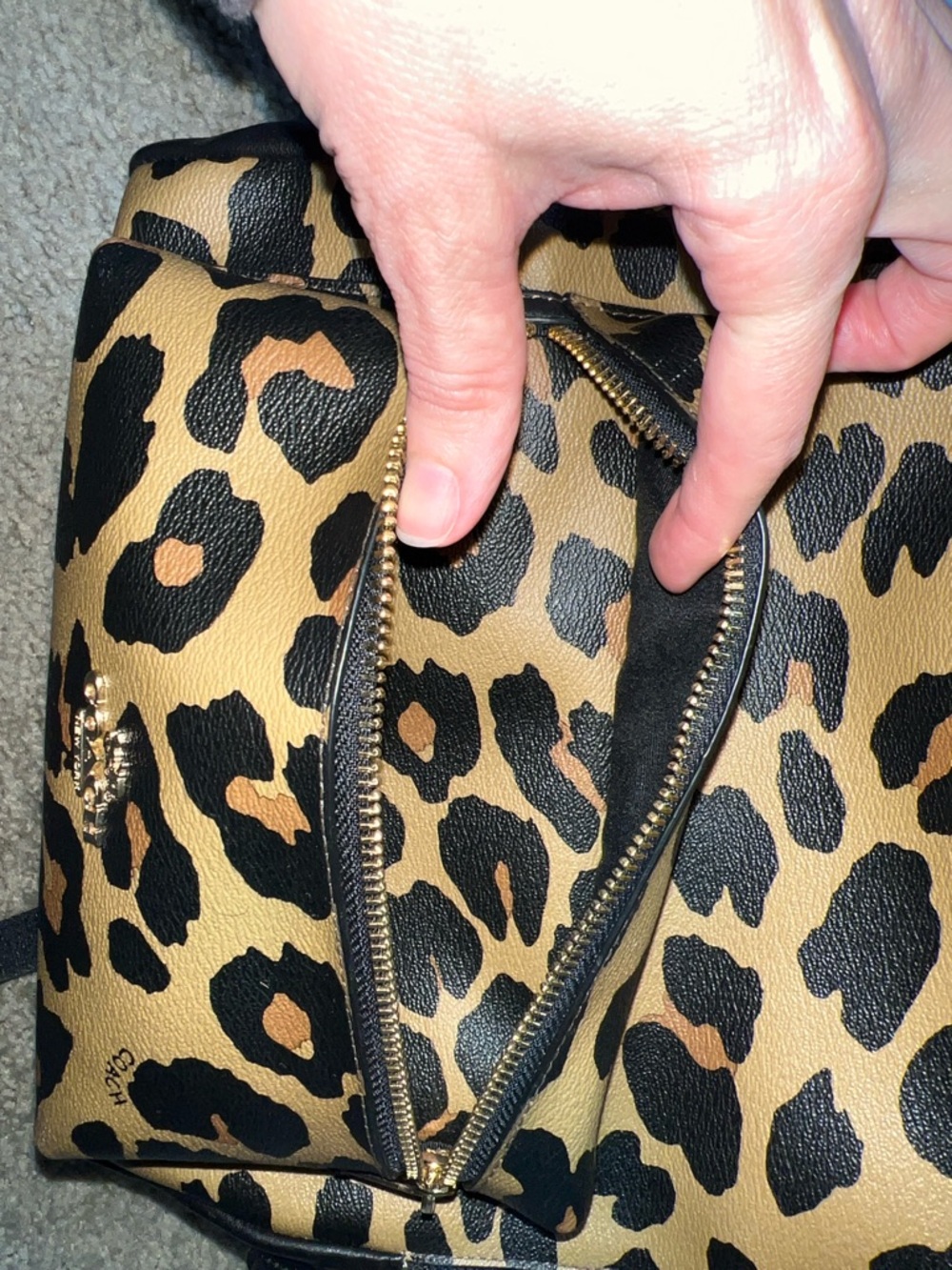 Authentic Coach Leopard Print Mini Backpack - Tan, Black & Brown - Picture 9 of 10